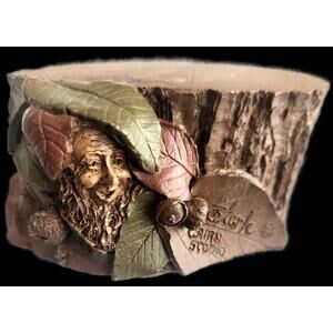 Vintage Cairn Studio Wood Spirit Tree Stump Riser #1 – 1985 Signed Fantasy Decor